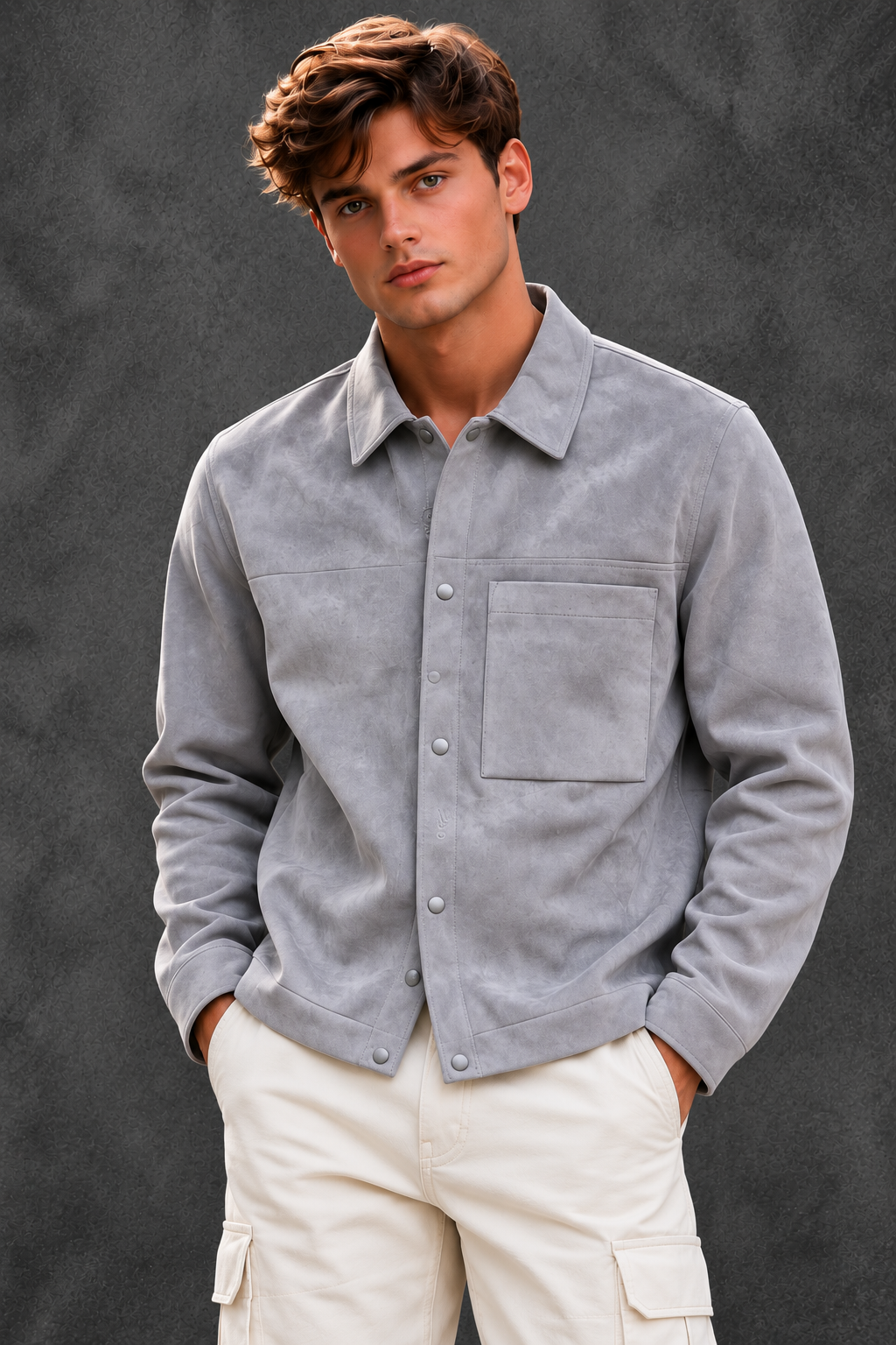 Dior Men's Faux Suede Minimalist Overshirt Jacket – Slate Gray