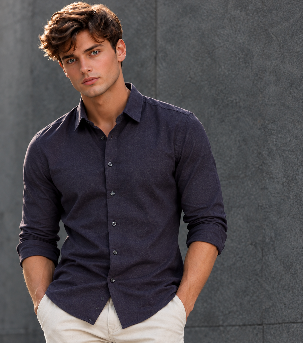 Lusso Milano Men's Satin Solid Dress Shirt – Luxury Navy Blue