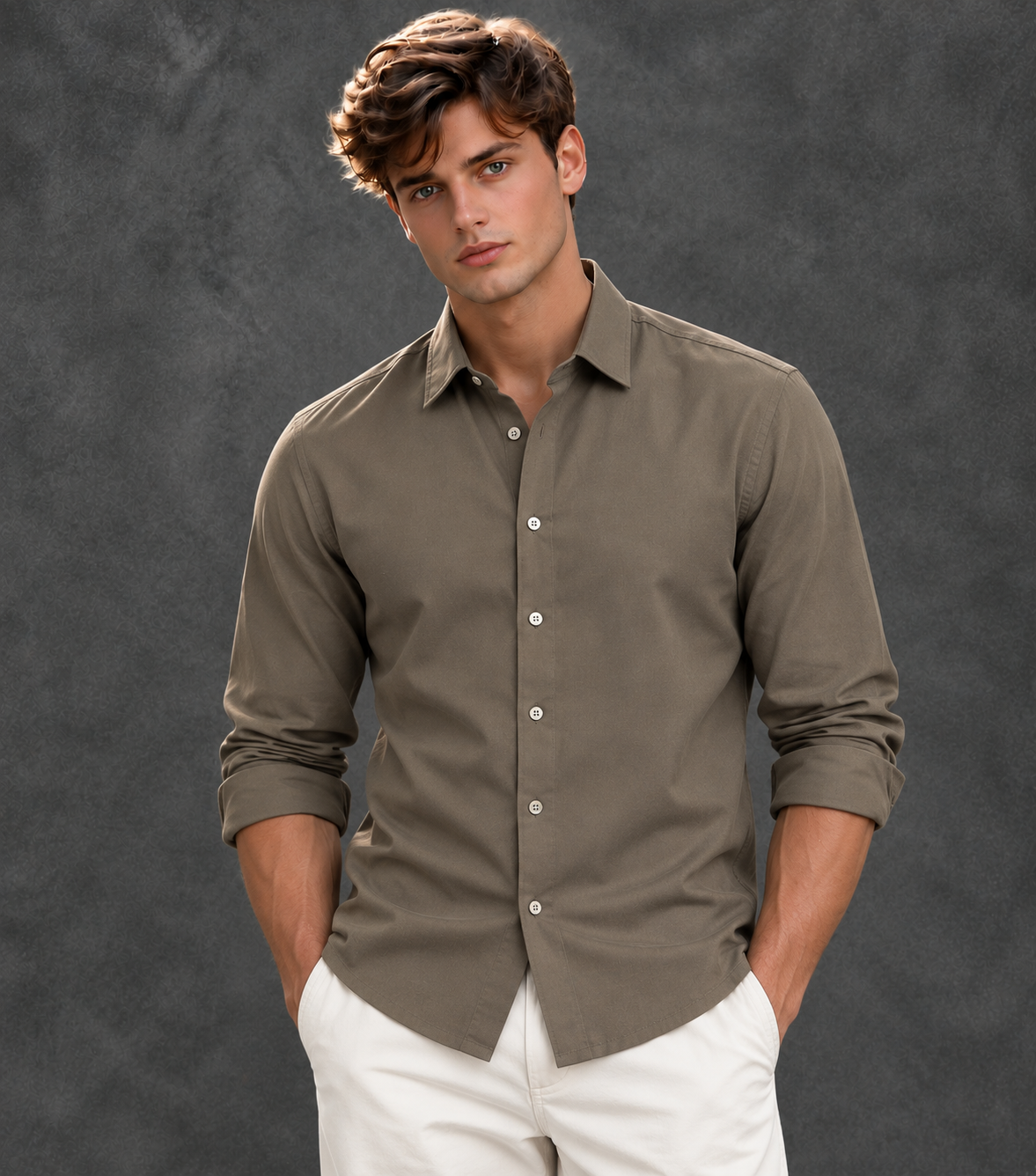 Lusso Milano Men's Satin Solid Dress Shirt – Luxury Mocha Taupe