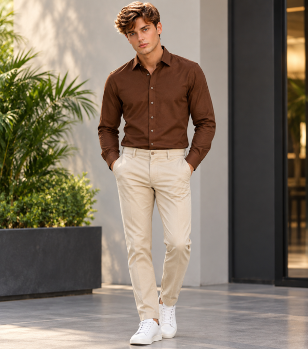 Lusso Milano Men's Satin Solid Dress Shirt – Luxury Chocolate Brown