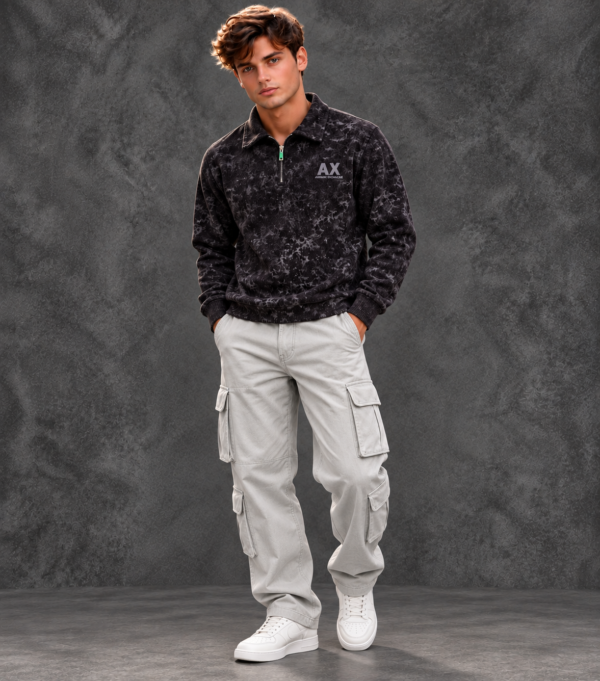 Armani Exchange Men's Acid Wash Black Quarter-Zip Fleece Sweatshirt