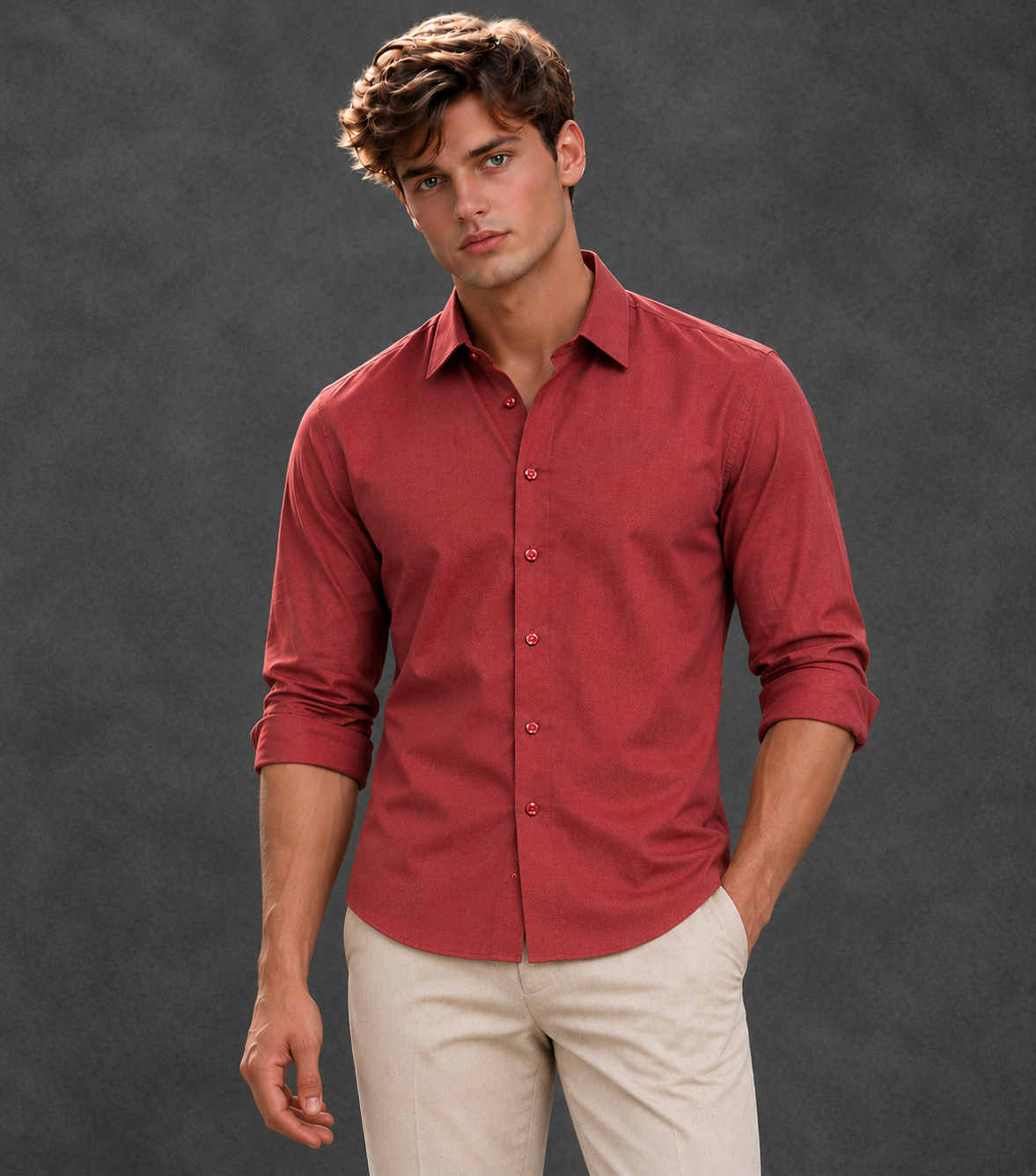 Lusso Milano Men's Satin Solid Dress Shirt – Luxury Crimson Red
