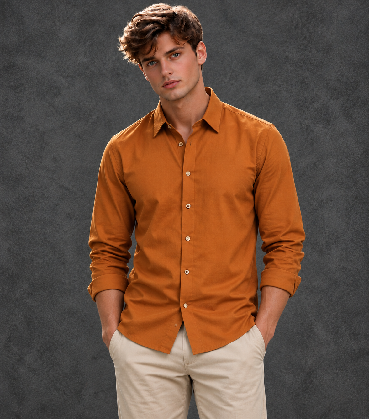 Lusso Milano Men's Satin Solid Dress Shirt – Luxury Burnt Orange