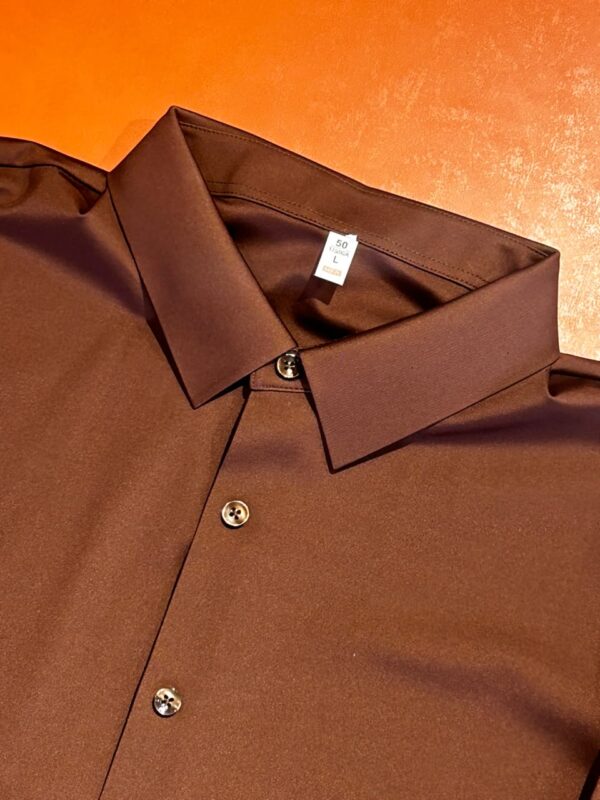 Lusso Milano Men's Satin Solid Dress Shirt – Luxury Chocolate Brown