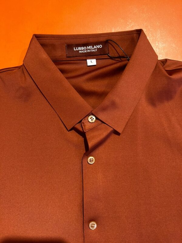 Lusso Milano Men's Premium Satin Solid Dress Shirt – Terracotta Orange