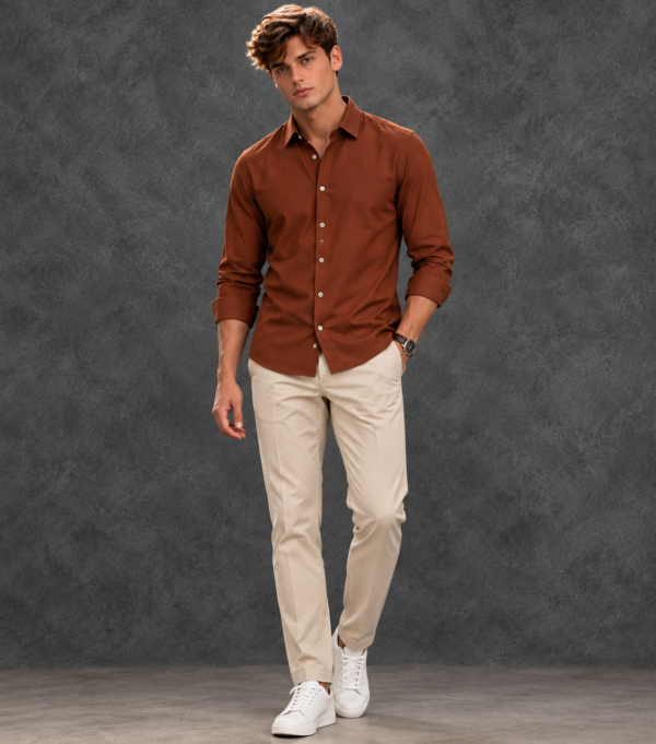 Lusso Milano Men's Premium Satin Solid Dress Shirt – Terracotta Orange