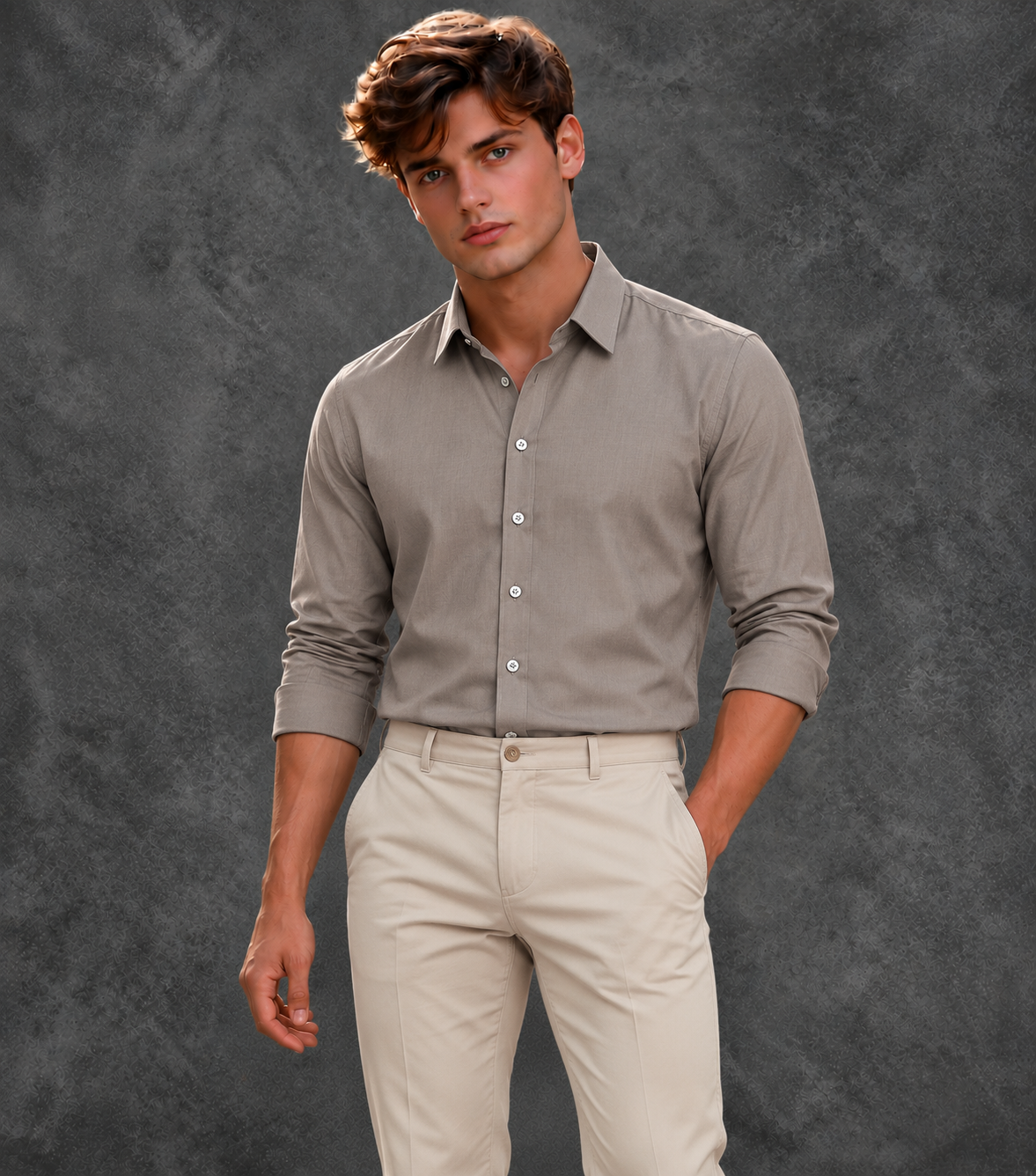 Lusso Milano Men's Satin Solid Dress Shirt – Luxury Champagne Taupe