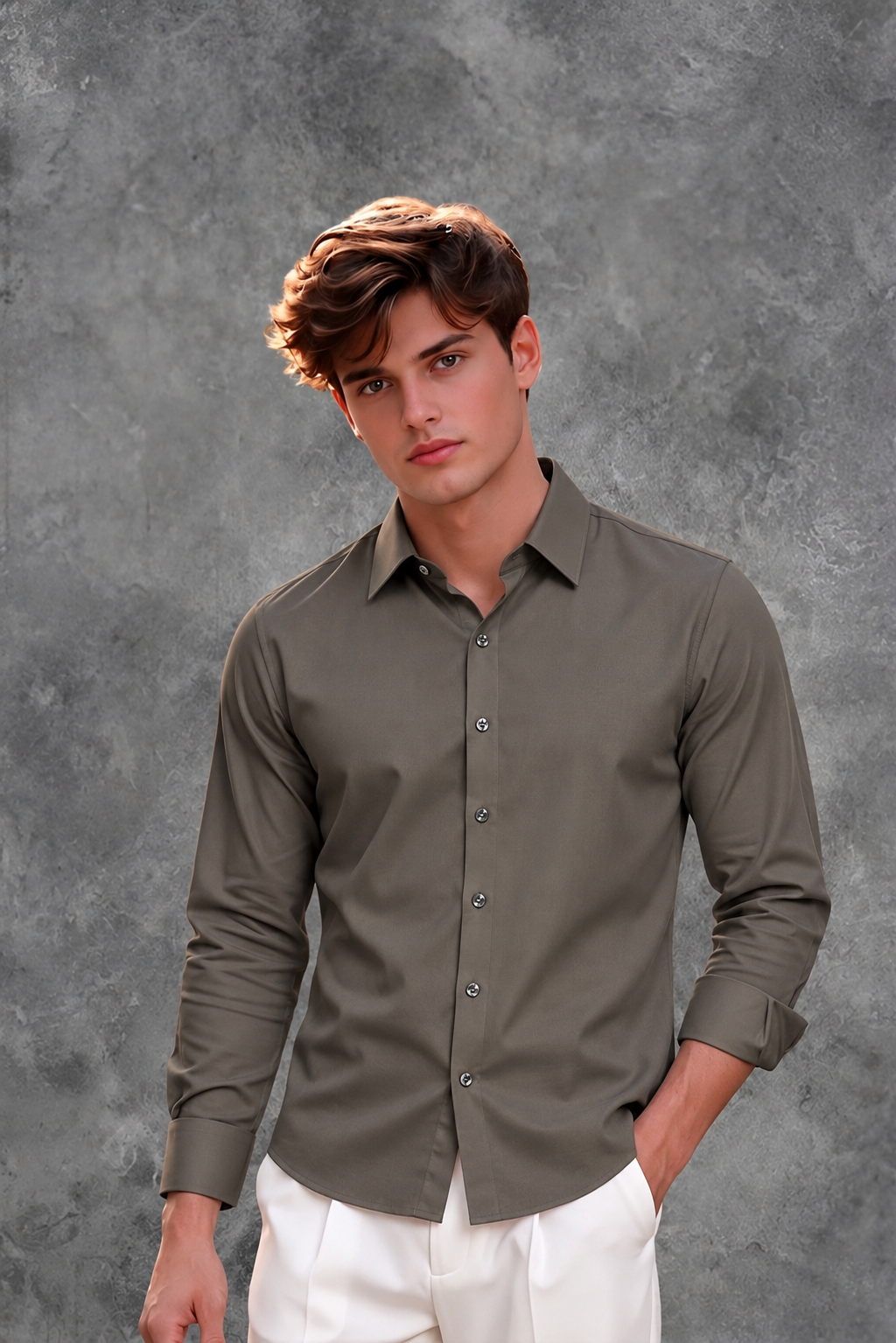 Prada Men's Slate Grey Tailored Silk-Blend Long Sleeve Dress Shirt