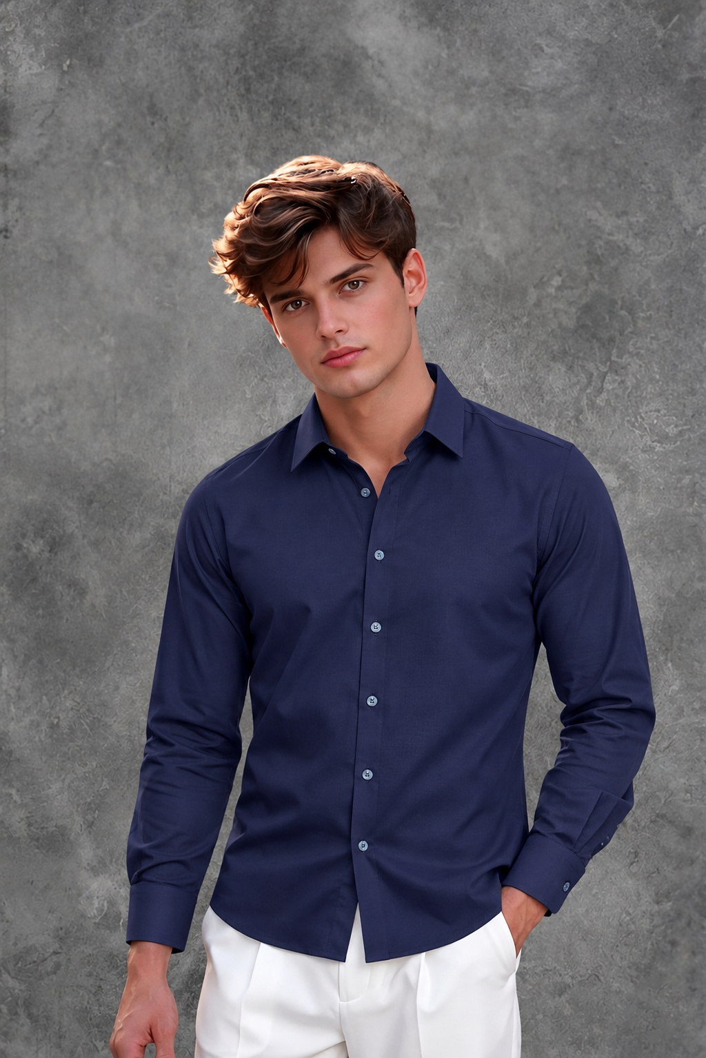 Prada Men's Royal Blue Tailored Silk-Blend Long Sleeve Dress Shirt