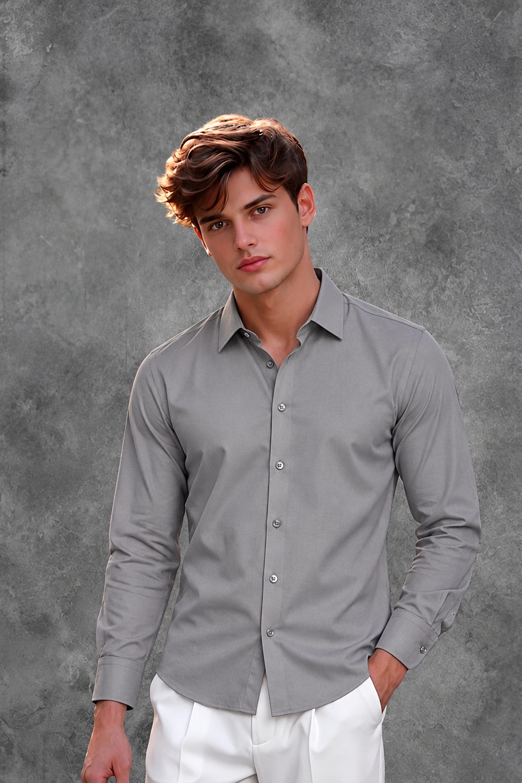 Prada Men's Slate Grey Slim Fit Long Sleeve Dress Shirt