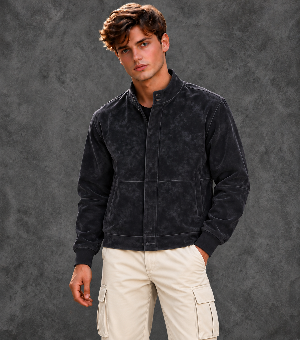 ZEGNA Men's Luxury Suede Blouson Bomber Jacket – Charcoal Black