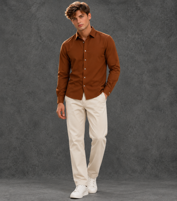Lusso Milano Men's Satin Solid Dress Shirt – Luxury Chestnut Brown
