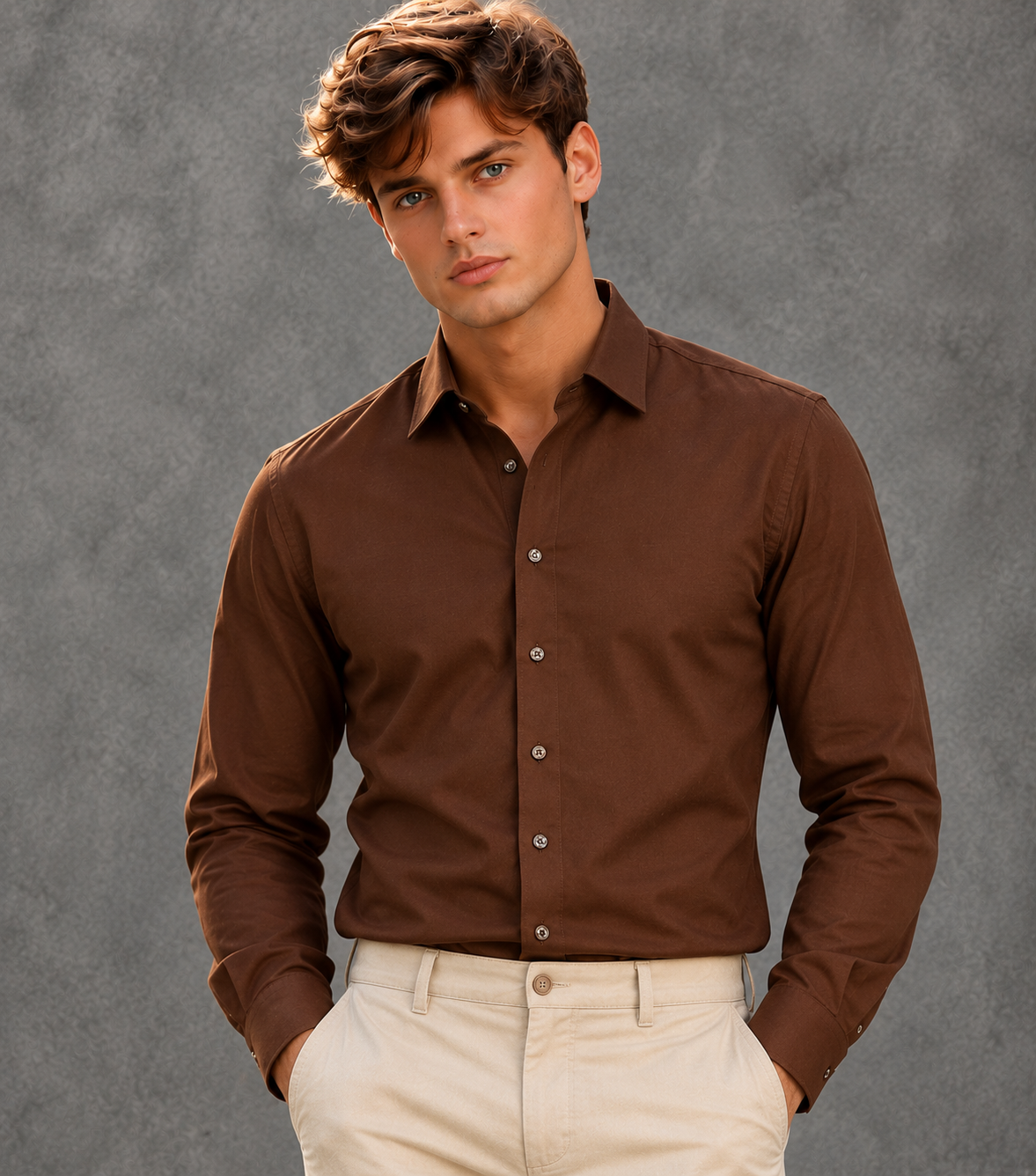 Lusso Milano Men's Satin Solid Dress Shirt – Luxury Chocolate Brown