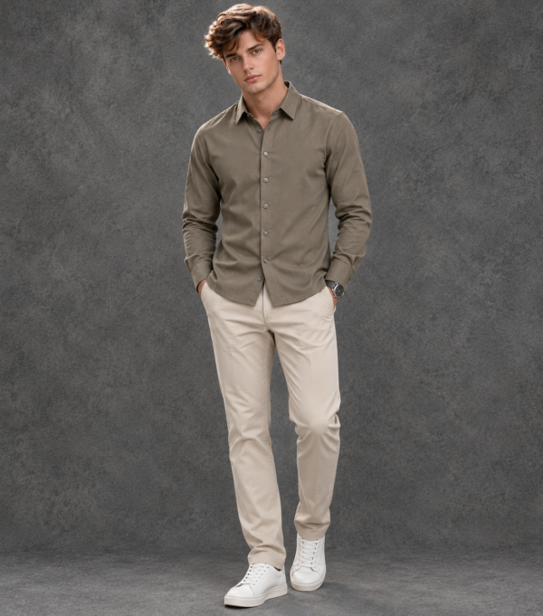 Lusso Milano Men's Satin Solid Dress Shirt – Luxury Khaki Sage
