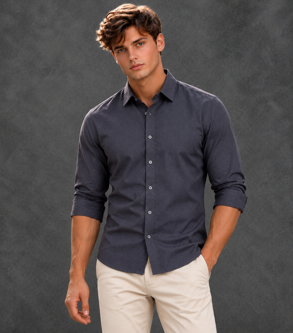Lusso Milano Men's Satin Solid Dress Shirt – Luxury Dark Slate Blue