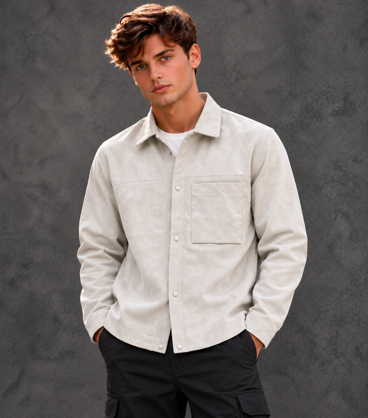 Dior Men's Faux Suede Minimalist Overshirt Jacket – Light Beige
