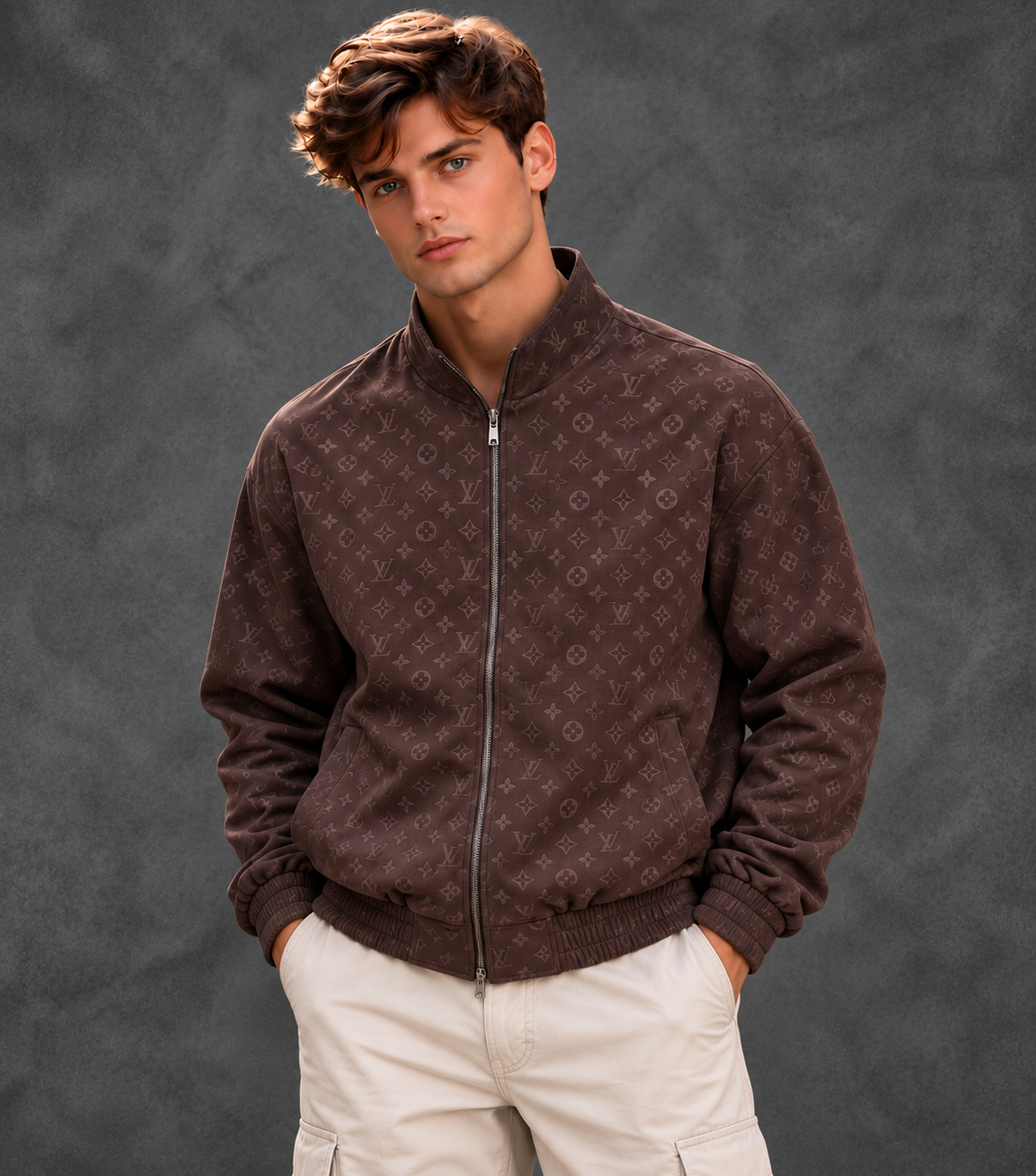 Louis Vuitton Men's Monogram Embossed Suede Tracksuit Jacket – Coffee Bean Brown